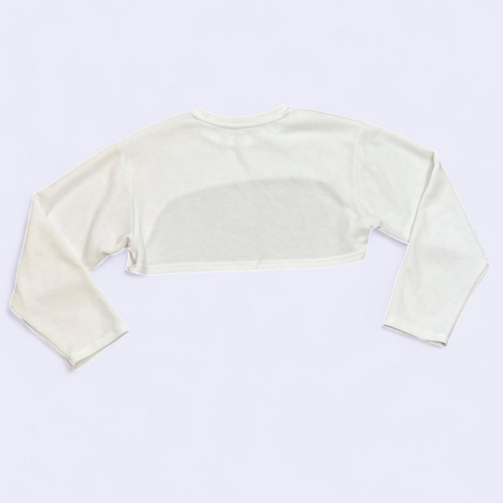 Dazy Small Medium White Open Back Bolero Knit Sweater Crop Top Belletcore Barre